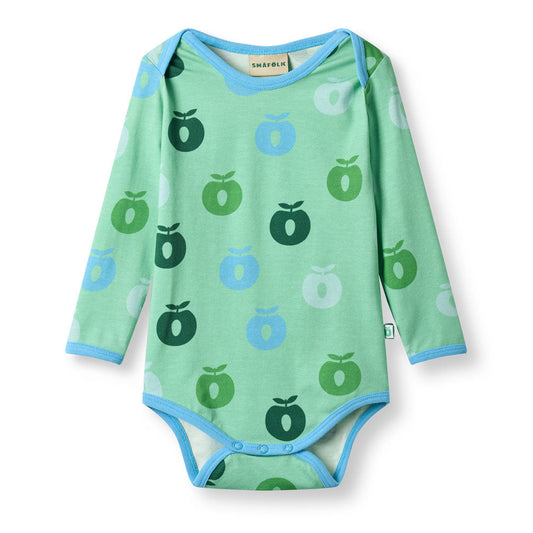 Småfolk Organic Long-Sleeved Babies' Bodysuit- Apples, Spring Meadow