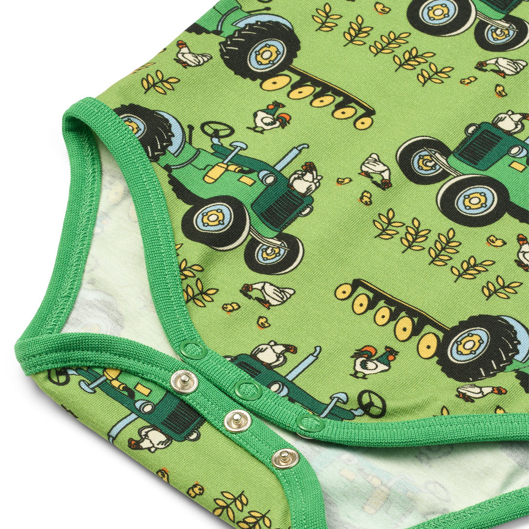 Småfolk Organic Long Sleeved Baby Bodysuit- Tractors, Fern Green