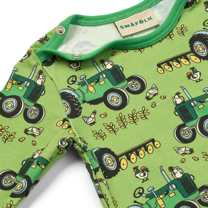 Småfolk Organic Long Sleeved Baby Bodysuit- Tractors, Fern Green