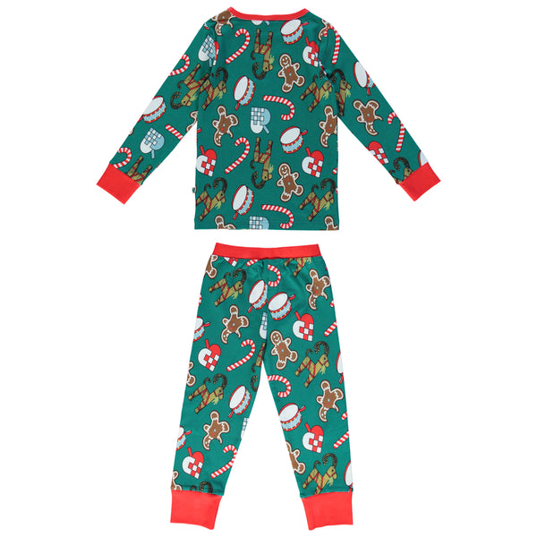 Smafolk organic Pajamas- Christmas, petroleum green, back