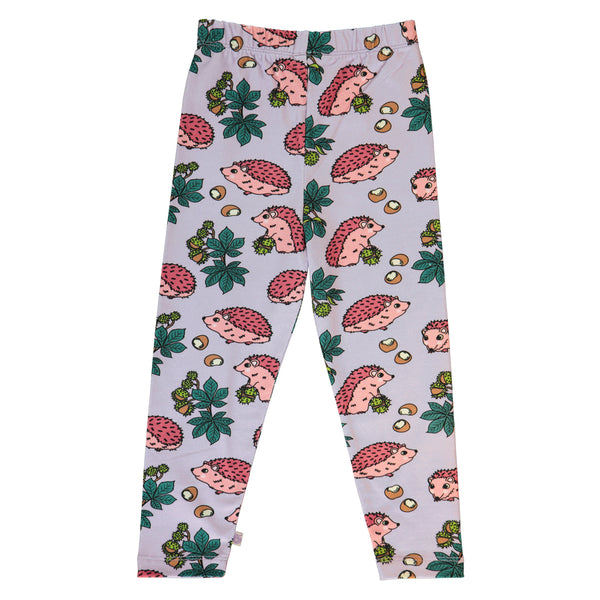 Smafolk organic Leggings- hedgehogs, orchid petal, back