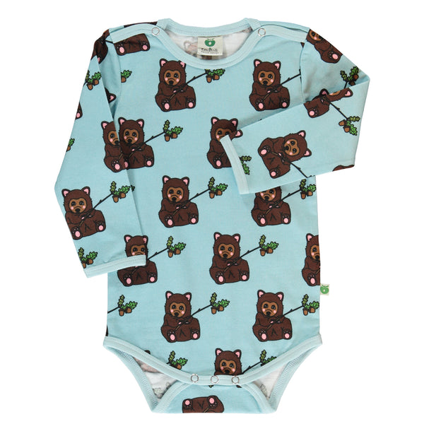 Smafolk organic Long sleeved bodysuit- bear cub, stratosphere blue