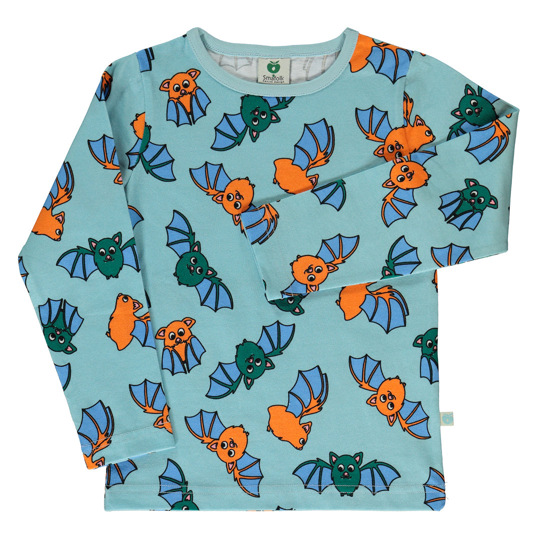 Smafolk organic Long sleeved t-shirt- bats, stratosphere blue