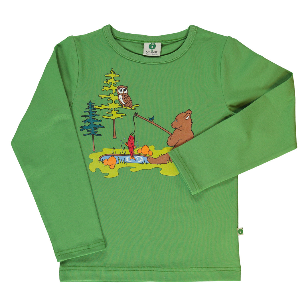 Smafolk organic Long sleeved t-shirt- bear, moss green