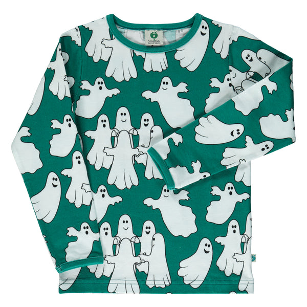 Smafolk organic Long sleeved t-shirt- ghosts, petroleum green