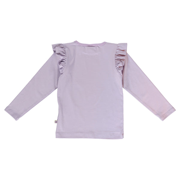 Smafolk organic Long sleeved frill t-shirt- hedgehog, orchid petal, back