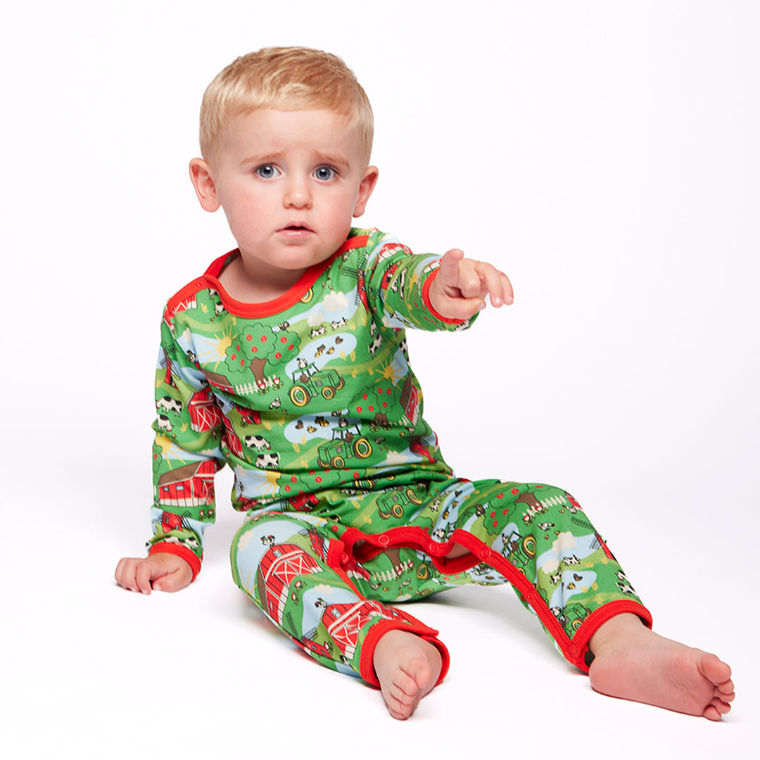 Småfolk Organic Baby One-Piece Playsuit- Farm, Green