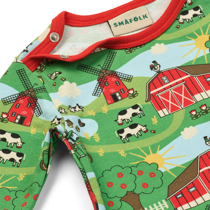 Småfolk Organic Baby One-Piece Playsuit- Farm, Green