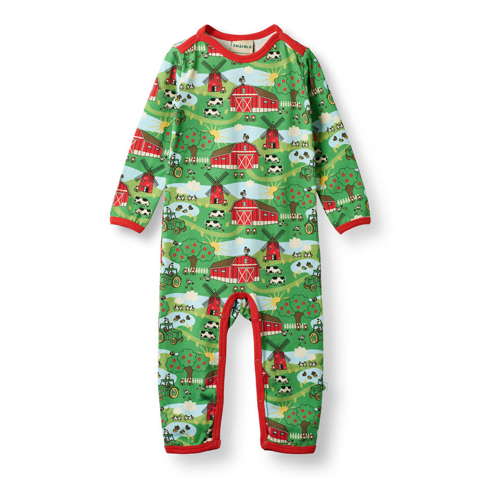 Småfolk Organic Baby One-Piece Playsuit- Farm, Green