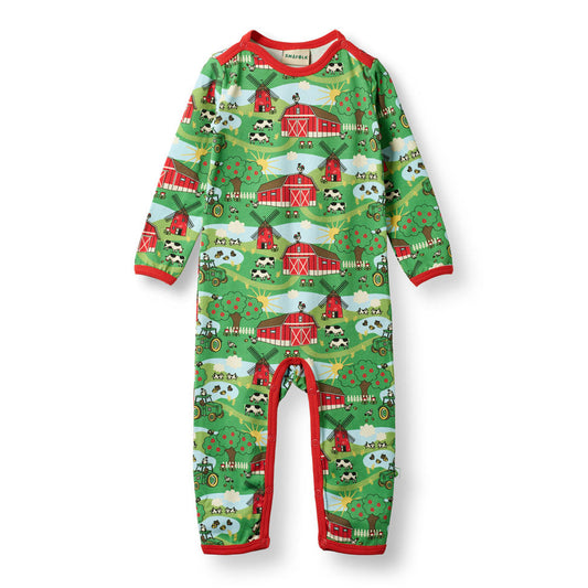 Småfolk Organic Baby One-Piece Playsuit- Farm, Green
