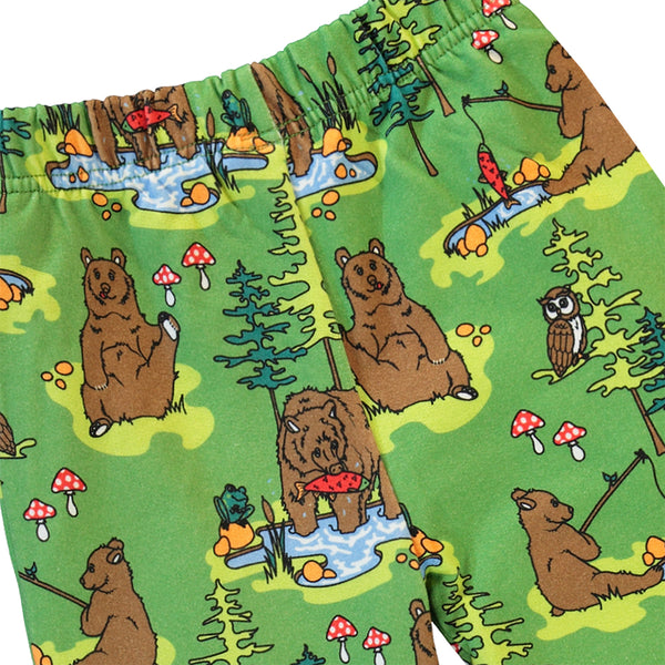 Smafolk organic Sweatpants- bears, moss green, closeup