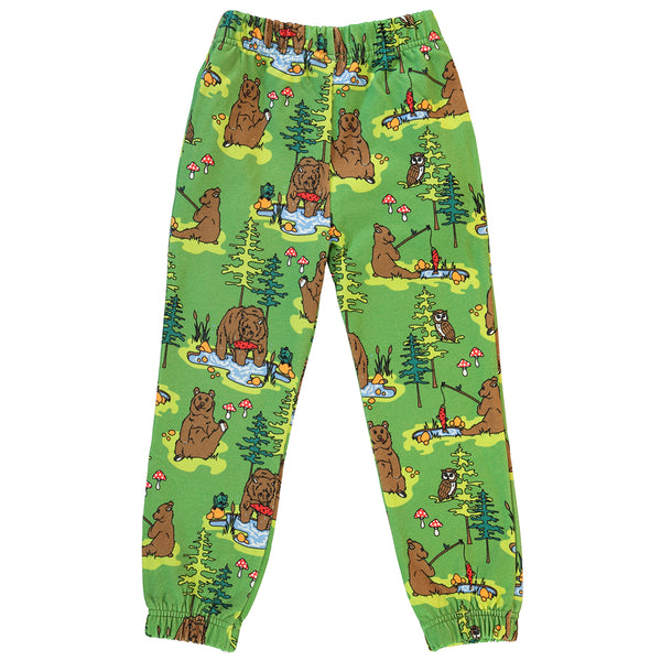 Smafolk organic Sweatpants- bears, moss green, back