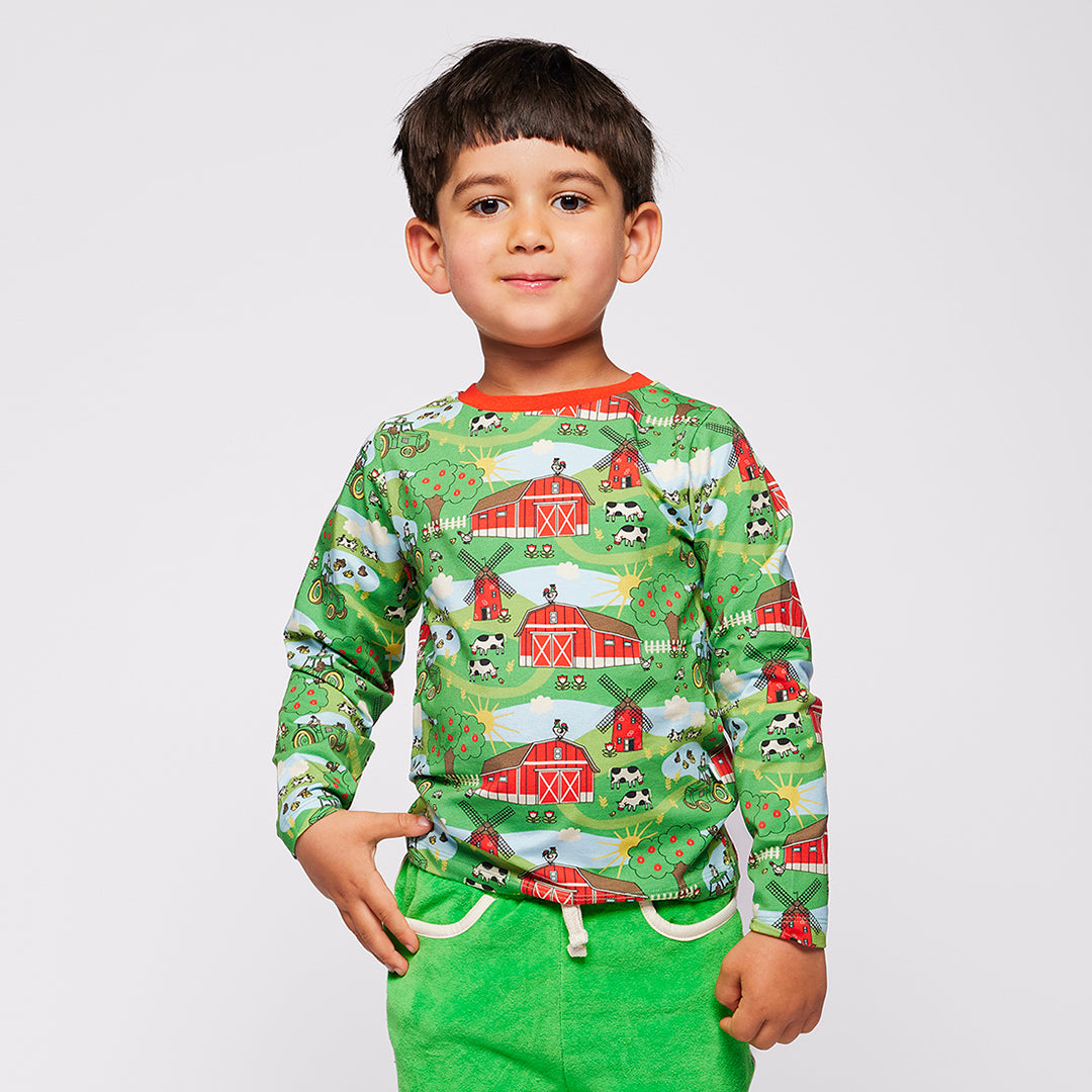 Småfolk Organic Long Sleeved Boys' T-shirt- Farm, Green