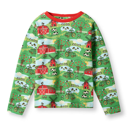 Småfolk Organic Long Sleeved Boys' T-shirt- Farm, Green