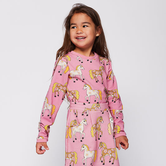 Småfolk Organic Long Sleeved Girls' T-shirt- Horses, Pink