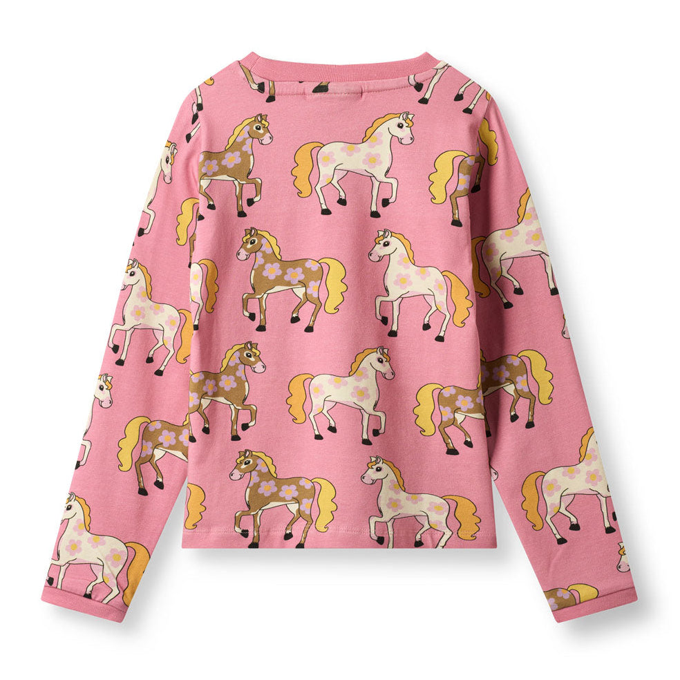 Småfolk Organic Long Sleeved Girls' T-shirt- Horses, Pink