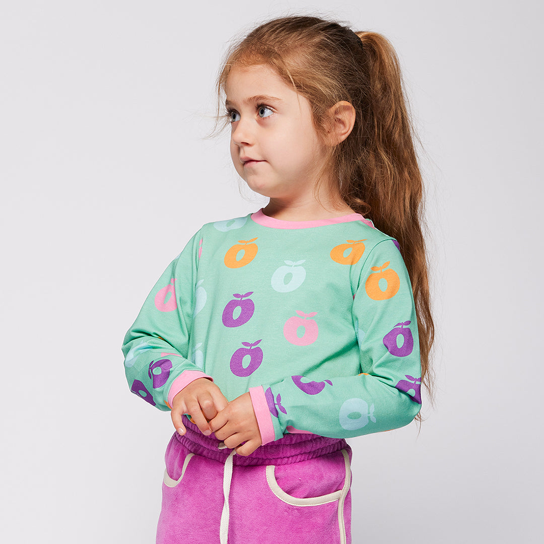 Småfolk Organic Long Sleeved Girls' T-shirt- Apples, Mint Green
