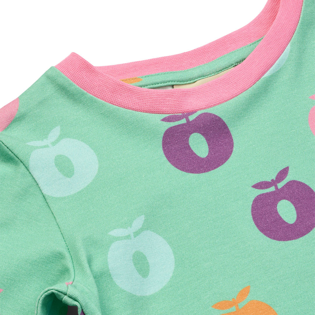 Småfolk Organic Long Sleeved Girls' T-shirt- Apples, Mint Green