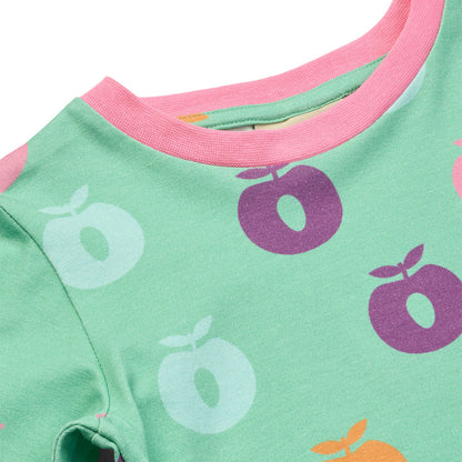 Småfolk Organic Long Sleeved Girls' T-shirt- Apples, Mint Green