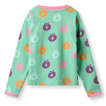 Småfolk Organic Long Sleeved Girls' T-shirt- Apples, Mint Green
