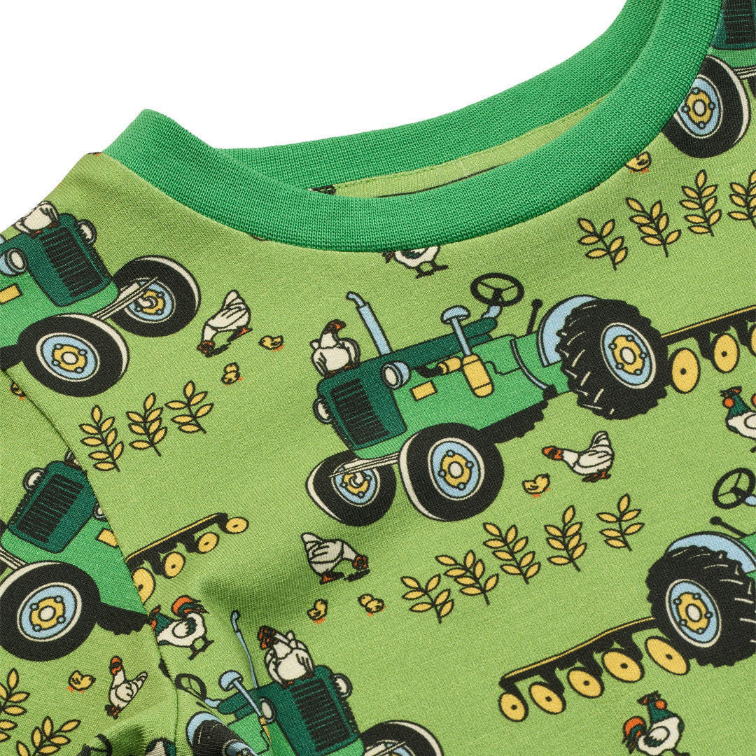 Småfolk Organic Long Sleeved Boys' T-shirt- Tractors, Fern Green