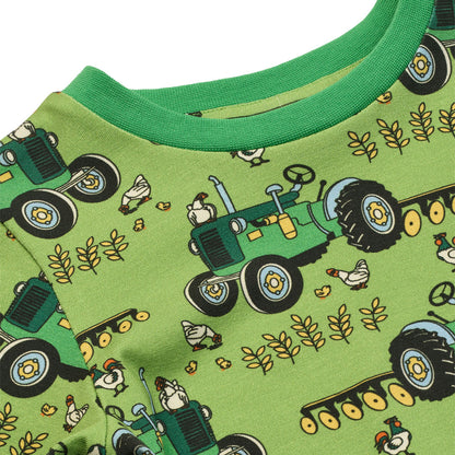 Småfolk Organic Long Sleeved Boys' T-shirt- Tractors, Fern Green