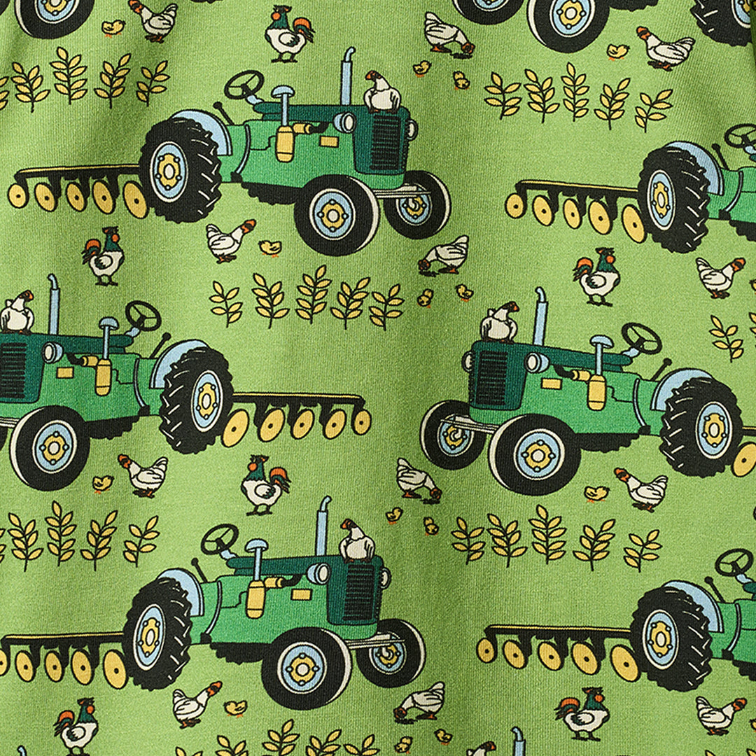 Småfolk Organic Long Sleeved Boys' T-shirt- Tractors, Fern Green