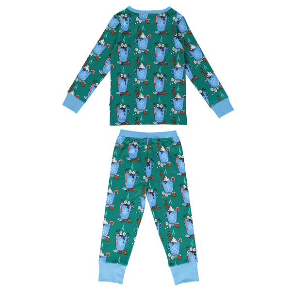 Smafolk organic Pajamas- hot chocolate, petroleum green, back