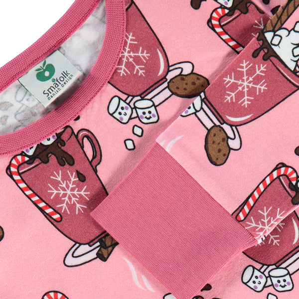 Smafolk organic Pajamas- hot chocolate, pink, closeup