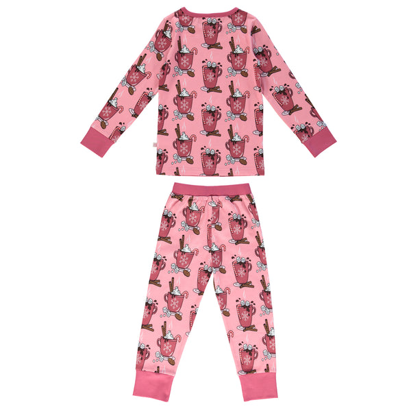 Smafolk organic Pajamas- hot chocolate, pink, back