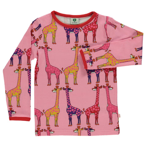 Smafolk organic Giraffes t-shirt, sea pink