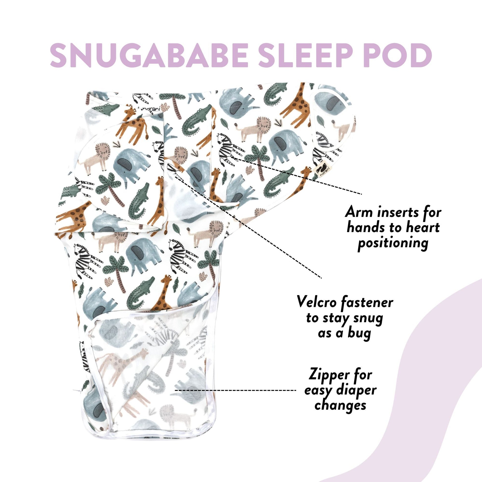 Safari Animals Organic Swaddle Sleep Pod | Norani Baby