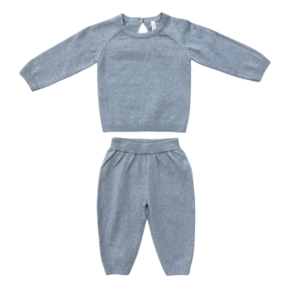 Cotton Knit Baby Set - Teal Marble