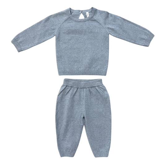 Cotton Knit Baby Set - Teal Marble