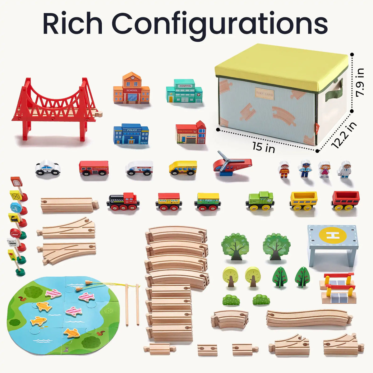 110-Piece Wooden Train Set with Folding Storage Box