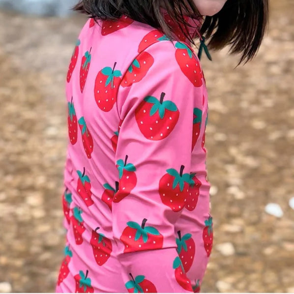 Recycled Polyester Long Sleeve Swimsuit - Strawberry Print