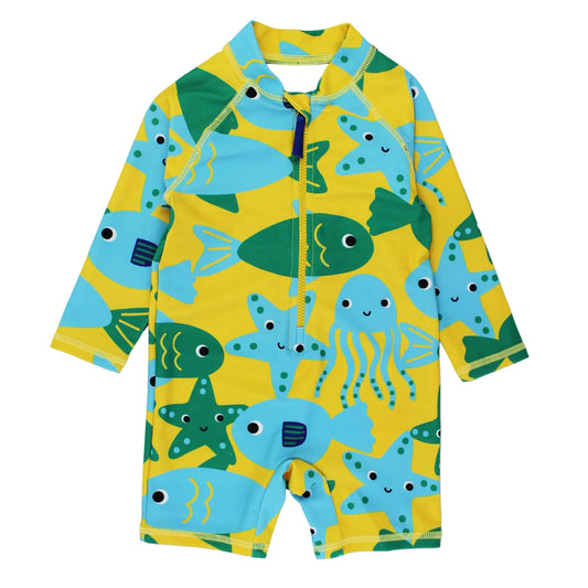 Under the Sea Print Baby Long Sleeve Recycled Polyester Swimsuit UPF 50+ | Toby Tiger