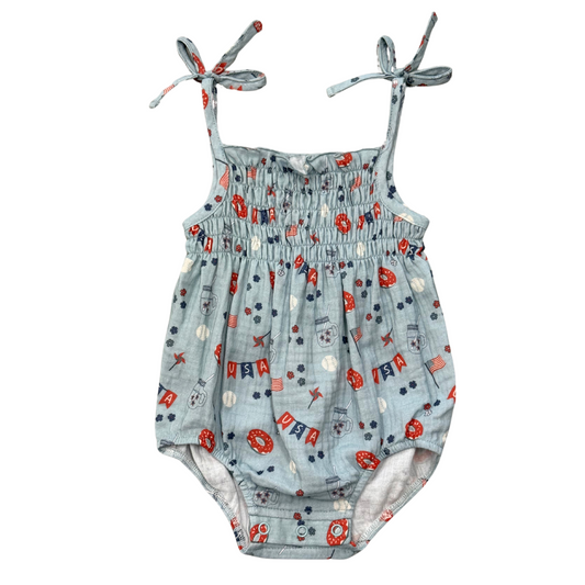 Cotton Tie-Smocked Bodysuit - American Cowgirl