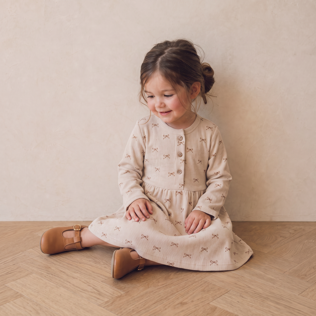 Organic Cotton Buttoned Dress - Tiny Bows
