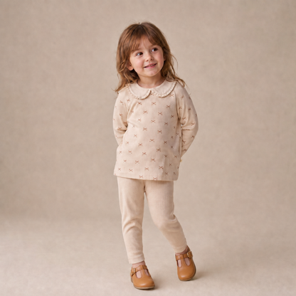 Organic Cotton Ruffle Collar Top & Legging Set - Tiny Bows