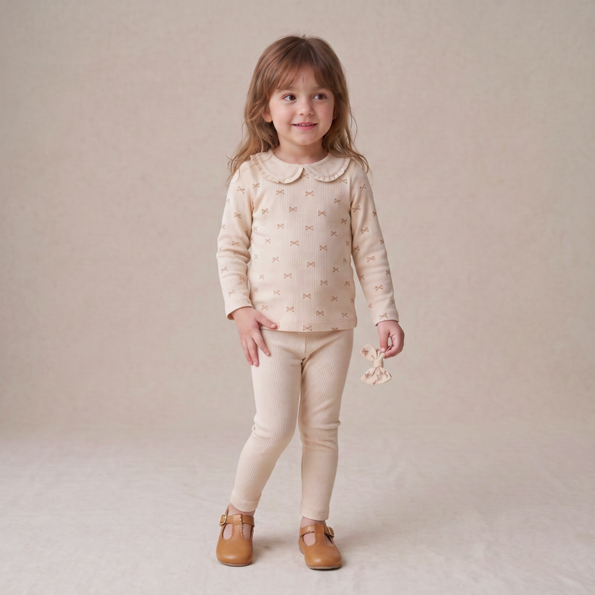 Organic Cotton Ruffle Collar Top & Legging Set - Tiny Bows