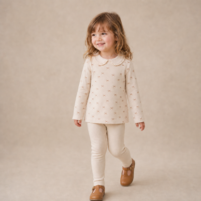 Organic Cotton Ruffle Collar Top & Legging Set - Tiny Bows