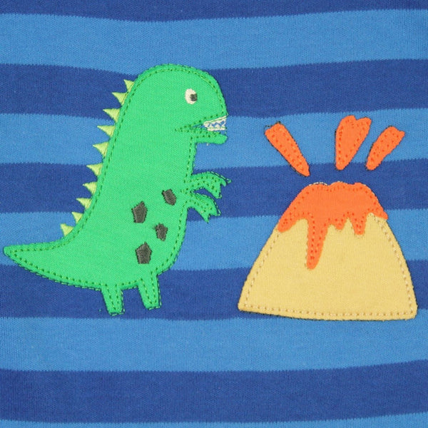 Toby Tiger organic Long sleeved t-shirt: dinosaur appliqué, closeup