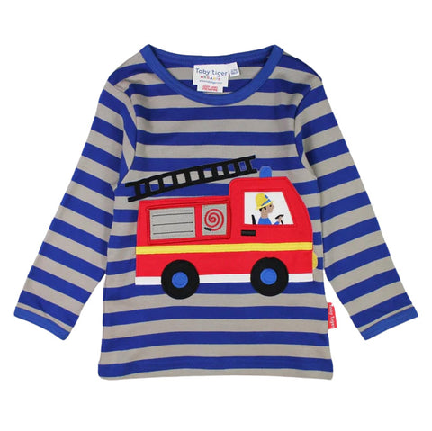 Toby Tiger organic Long sleeved t-shirt: fire engine appliqué