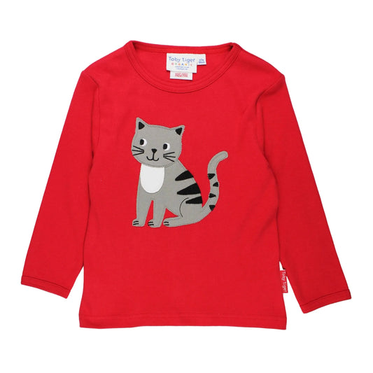 Organic Cotton Long Sleeve T-Shirt - Cat Appliqué