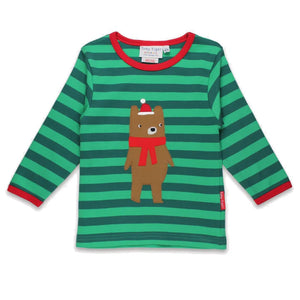 Toby Tiger organic Long sleeved t-shirt: Christmas bear appliqué