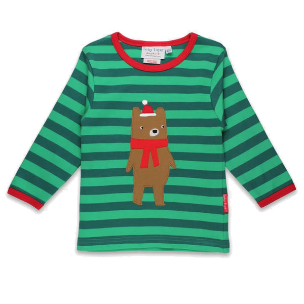 Toby Tiger organic Long sleeved t-shirt: Christmas bear appliqué