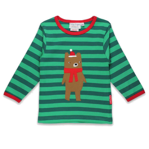 Toby Tiger organic Long sleeved t-shirt: Christmas bear appliqué