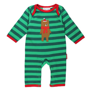 Toby Tiger organic Romper- Christmas bear appliqué