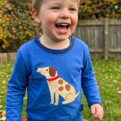 Toby Tiger Organic Cotton Long Sleeve T-Shirt - Dog Appliqué